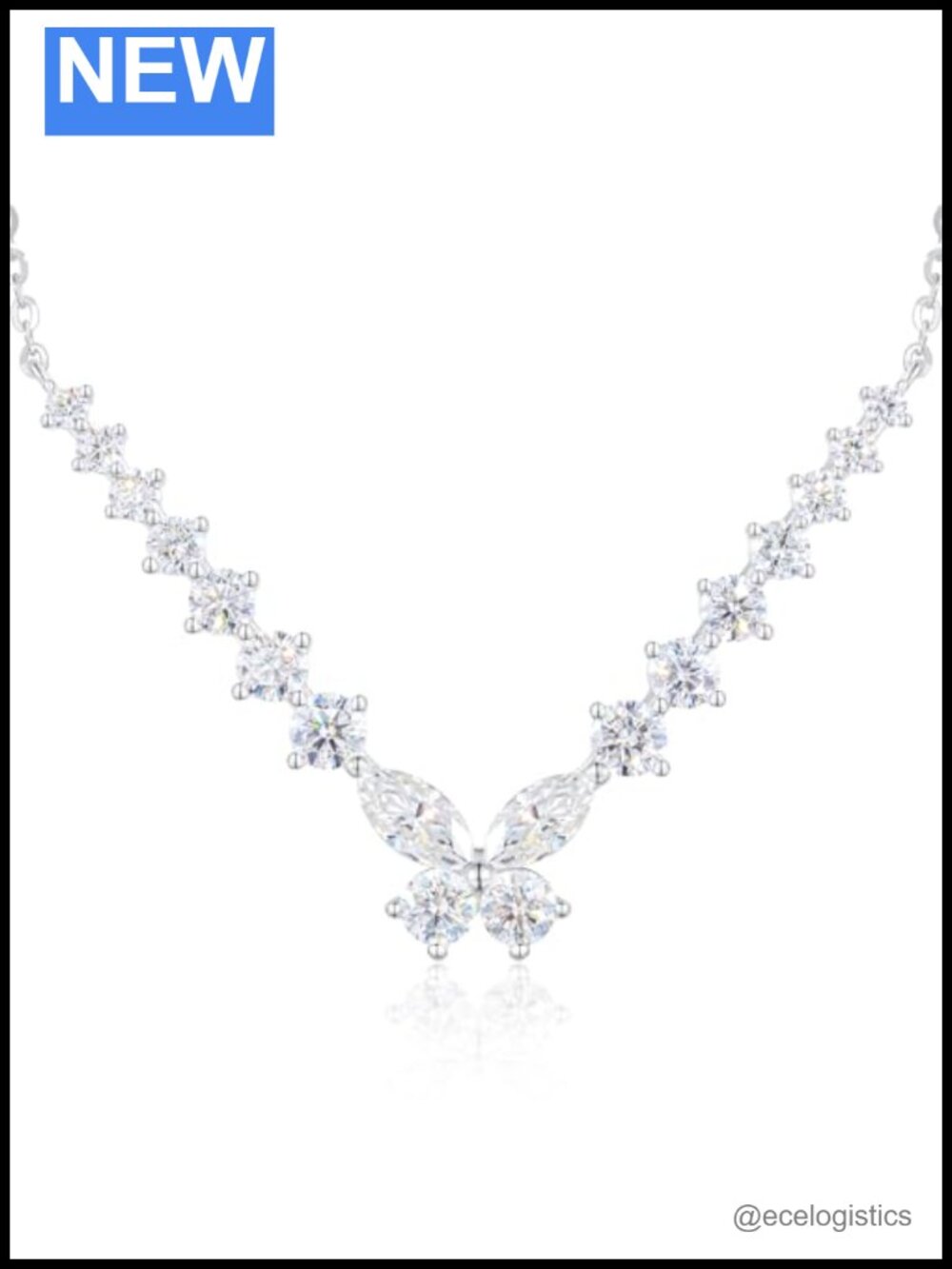 Moissanite Butterfly Tennis Necklace 925 Sterling Silver 20in